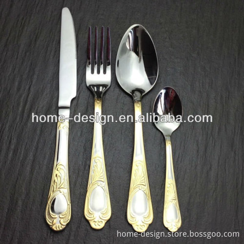 Russia style 24/72/84pcs stainless steel gold satin finished cutlery set in Octangle wooden box